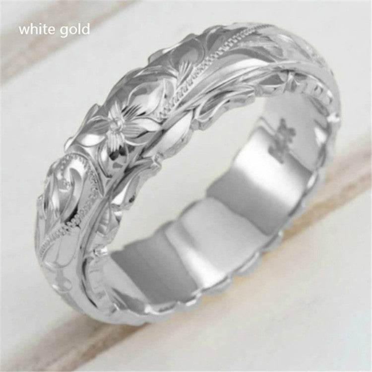 Gold Suspended Carved Rose Flower Ring - ProTrendyz