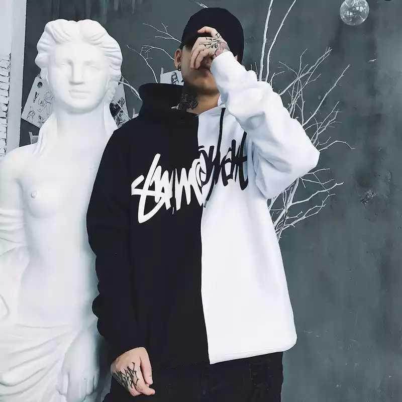 Men'S Casual Fashion Color-Blocking Sweater Long-Sleeved Sports Hooded Top Men'S Clothing - ProTrendyz