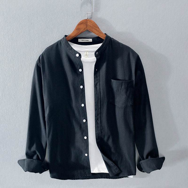 Fashion Stand-Up Collar Solid Color Simple Youth Long-Sleeved Cotton Shirt - ProTrendyz