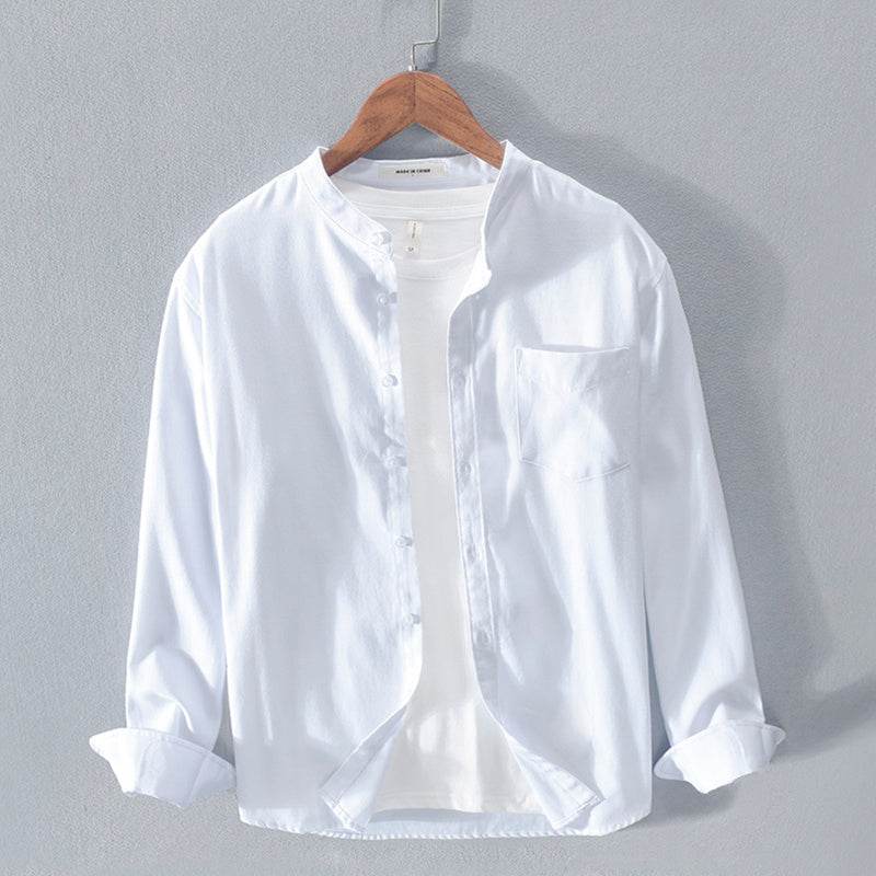 Fashion Stand-Up Collar Solid Color Simple Youth Long-Sleeved Cotton Shirt - ProTrendyz
