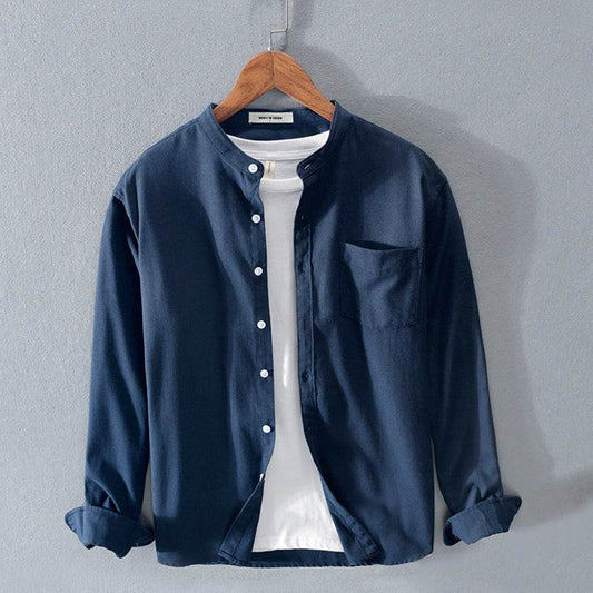 Fashion Stand-Up Collar Solid Color Simple Youth Long-Sleeved Cotton Shirt - ProTrendyz