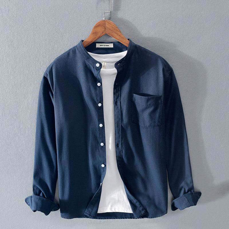 Fashion Stand-Up Collar Solid Color Simple Youth Long-Sleeved Cotton Shirt - ProTrendyz