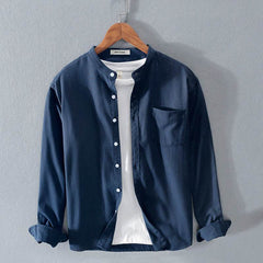 Fashion Stand-Up Collar Solid Color Simple Youth Long-Sleeved Cotton Shirt - ProTrendyz