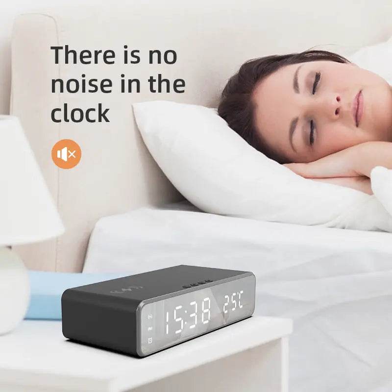 Electric Wireless Phone Charger, Clock, HD Thermometer, Mirror, Clock with Charger Smart Convenient - ProTrendyz