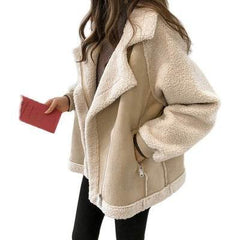 Suede Jacket Women Short Lamb Velvet Motorcycle Jacket - ProTrendyz
