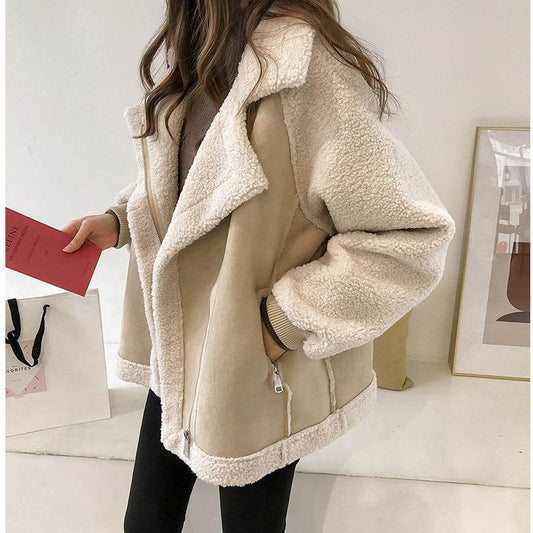 Suede Jacket Women Short Lamb Velvet Motorcycle Jacket - ProTrendyz