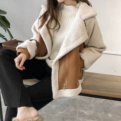 Suede Jacket Women Short Lamb Velvet Motorcycle Jacket - ProTrendyz