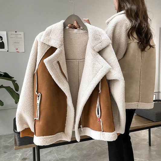 Suede Jacket Women Short Lamb Velvet Motorcycle Jacket - ProTrendyz