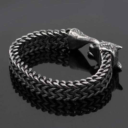Bracelet Men Stainless Steel Vintage Black Wolf Head Cuban Chain Hand Wristband Male Fashion Jewelry Wholesale Accessories Gifts ProTrendyz