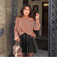 Draped Pleated Knitted Mini Skirts Women Winter Short Skirt - ProTrendyz