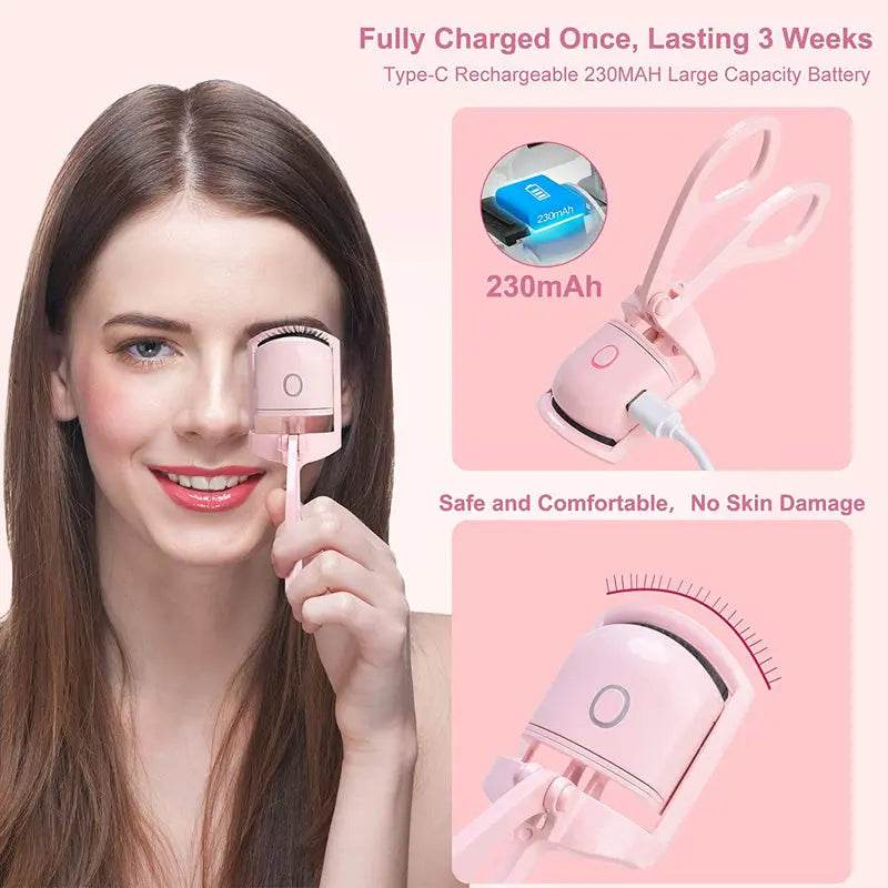 Eyelash Curler Portable Electric Heated Comb Eye Lash Long Lasting Eyelashes Curls Thermal Eyelash Curler Makeup Tools Heated Eyelash Curlers,Rechargeable Electric Eyelash Curler,Handheld Eyelash Heat - ProTrendyz