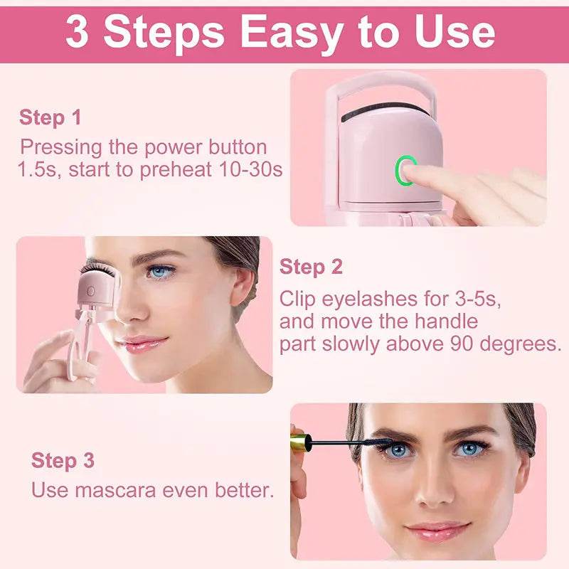 Eyelash Curler Portable Electric Heated Comb Eye Lash Long Lasting Eyelashes Curls Thermal Eyelash Curler Makeup Tools Heated Eyelash Curlers,Rechargeable Electric Eyelash Curler,Handheld Eyelash Heat - ProTrendyz