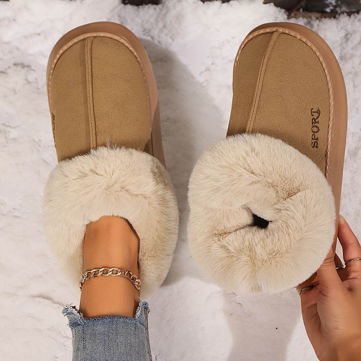 Cozy Plush Soft Slippers Shoes For Women Non-Slip Platform Shoes With Faux Fur Lining Mute Sole And Comfortable Fit For Indoor Wear - ProTrendyz