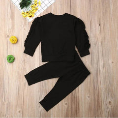Newborn Baby Boys Girls Ruffles Jumper Solid Long Sleeve Sweatshirt Tops Pants Infant Kids 2Pcs Outfits Clothes Set Fall Clothes US - ProTrendyz