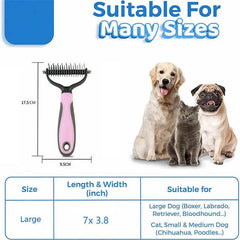 Grooming Brush For Pet Dog Cat Deshedding Tool Rake Comb Fur Remover Reduce 2-Side Dematting Tool For Dogs Cats Pets Grooming Brush Double Sided Shedding And Dematting Undercoat Rake Hair Removal Comb - ProTrendyz