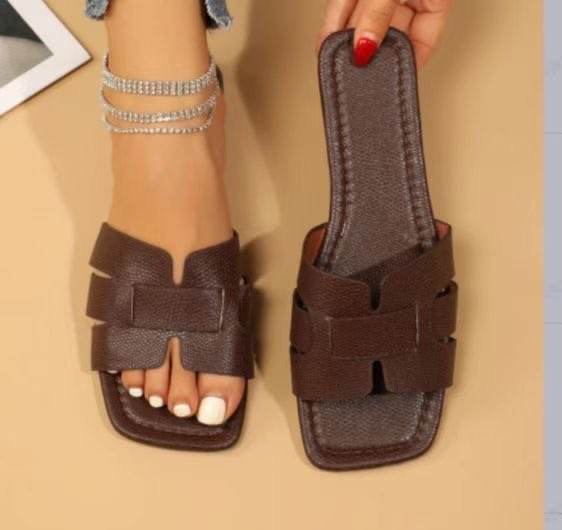 Square Toe Flat Sandals Summer Hollow Out Slides Slippers Women Footwear - ProTrendyz