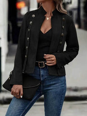 Solid Short Jacket Double Breasted Decorative Design Fashion Retro Suede Long Sleeve Outwear Tops Coat For Womens Clothing - ProTrendyz
