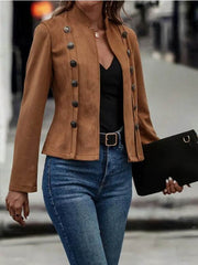 Solid Short Jacket Double Breasted Decorative Design Fashion Retro Suede Long Sleeve Outwear Tops Coat For Womens Clothing - ProTrendyz