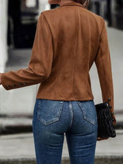 Solid Short Jacket Double Breasted Decorative Design Fashion Retro Suede Long Sleeve Outwear Tops Coat For Womens Clothing - ProTrendyz