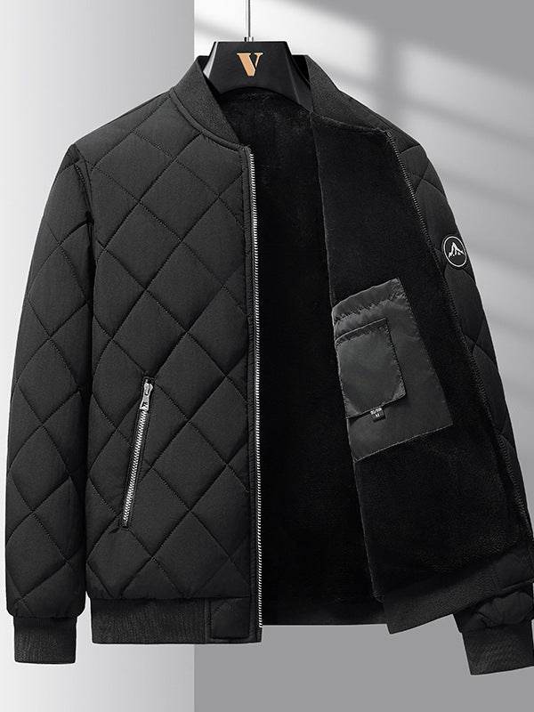 Fashion Rhombic-sewing Design Cotton Coat Winter Warm Thickened Baseball Jacket Casual Solid Color Outwear Clothing For Men - ProTrendyz