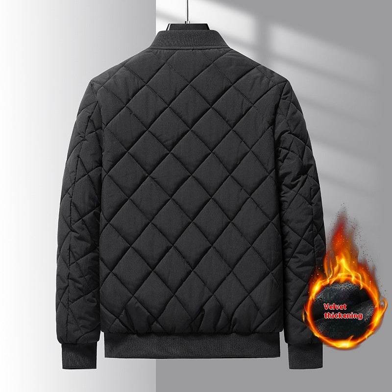 Fashion Rhombic-sewing Design Cotton Coat Winter Warm Thickened Baseball Jacket Casual Solid Color Outwear Clothing For Men - ProTrendyz