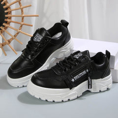 Lace-up Sports Shoes With Side-Zipper Design Fashion Thick-soled Round-toe Casual Shoes For Women Sneakers - ProTrendyz