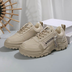 Lace-up Sports Shoes With Side-Zipper Design Fashion Thick-soled Round-toe Casual Shoes For Women Sneakers - ProTrendyz