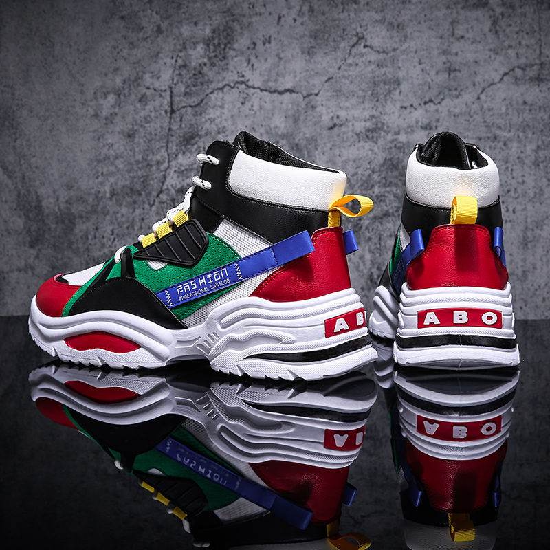 Men's Lace-up Color-matching Sneakers Fashion High-top Height-increasing Casual Shoes - ProTrendyz