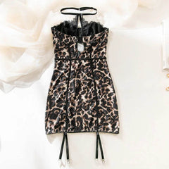 Sexy Leopard Lace Tube Top Dress Ins Fashion Corset A-line Short Dresses For Women Clothing - ProTrendyz