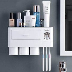 Non-marking Hanging Magnetic Toothbrush Holder Single Drawer Storage Rack With Toothpaste Squeezer Toiletry Set - ProTrendyz