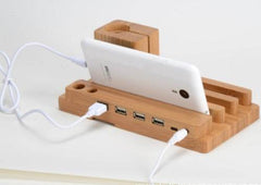 Compatible with Apple , Bamboo, wood andMobile applewatch bracket charging wooden bracket multi-function flat cell phone base - ProTrendyz