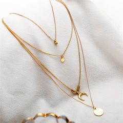 Multi-layer Moon Pendant Necklaces for Women Bohemian Wafer Elegant Necklace - ProTrendyz