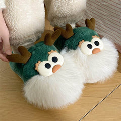 Cute Cartoon Christmas Deer Cotton Shoes Winter Indoor Floor Home Slippers Half-covered Heel Warm Plush Shoes Women - ProTrendyz