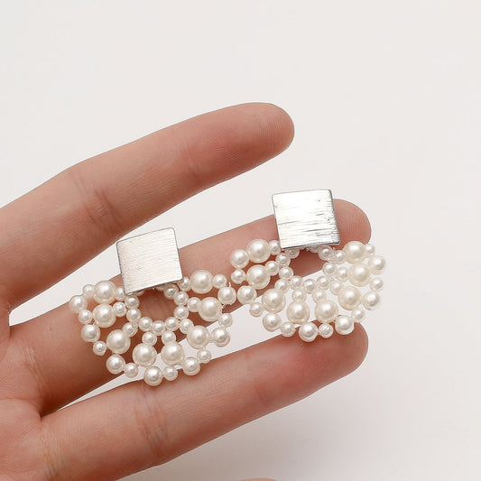 Handmade Pearl Woven Scalloped Pearl Stud Earrings ProTrendyz