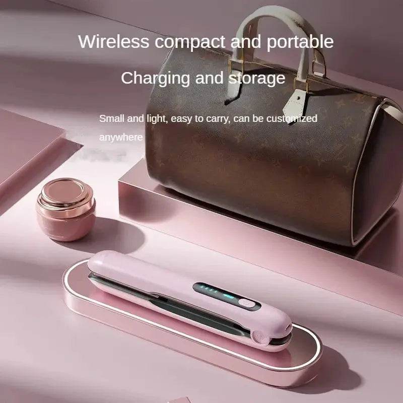 Wireless Hair Straightener Flat Iron Mini 2 IN 1 Roller USB 5000mAh Max 200 Degree Portable Cordless Curler 4 Levels Dry And Wet Uses - ProTrendyz