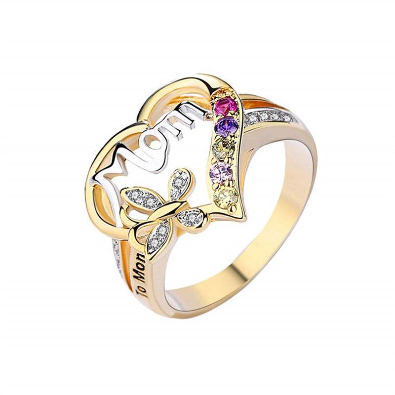 Mother's Day Gift Hollow Heart English Letter Love Mom Rhinestone Butterfly Finger Ring Jewelry Gift - ProTrendyz