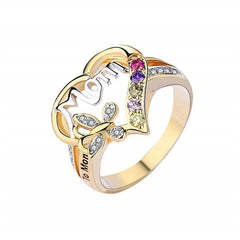 Mother's Day Gift Hollow Heart English Letter Love Mom Rhinestone Butterfly Finger Ring Jewelry Gift - ProTrendyz