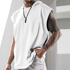 Summer Mens Sleeveless Loose Fitness Hooded Sports Vest