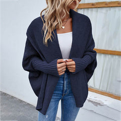 New Loose Knitted Sweater Solid Color Bat Sleeve Large Lapel Cardigan Autumn And Winter Fashion Jacket For Women Clothing - ProTrendyz