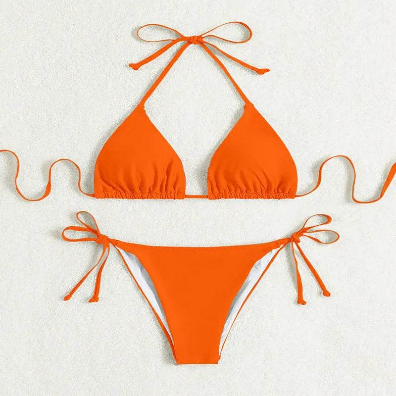 Pure Color Tied Halter Bikini Swimsuit - ProTrendyz