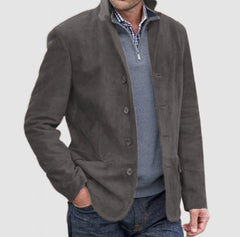 Men's Jacket Winter Stand Collar Button-up Coat Casual Blazer Outerwear Clothing