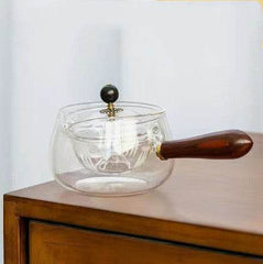 Semi-automatic Rotary Heat-resistant Glass Teapot Lazy Tea Making With Infuser And Wooden Handle Office Home Accessories Kitchen Gadgets - ProTrendyz