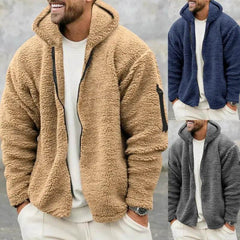 Plush Hooded Jacket Men's Autumn And Winter Fleece Double-sided Wear Warm Coat With Zipper Loose Casual Jacket Outdoor Clothing - ProTrendyz
