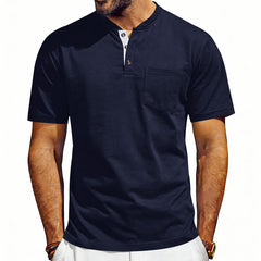 Men's Henley-neck Button-up Short-sleeve T-shirt