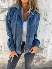 Corduroy Hooded Zip-up Jacket With Pockets Fashion Casual Drawstring Tops Outerwear Women's Clothing 5XL XXXXXL - ProTrendyz