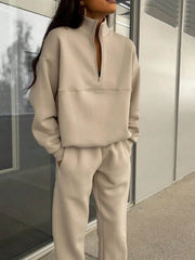 Long-sleeved Sports Sweatshirt Suit Fashion Stand-up Collar Zip-up Top And Elastic Band Trousers With Pocket Spring Fall Clothing For Women US - ProTrendyz