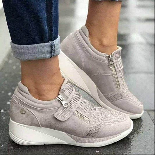 Canvas Shoes Lovely Round Head Thick Bottom Rhinestone Velcro Single Shoes Mary Jane Women's Style - ProTrendyz