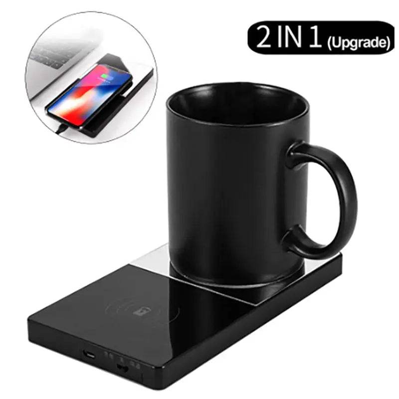 2 In 1 Heating Mug Cup Warmer Electric Wireless Charger For Home Office Coffee Milk - ProTrendyz