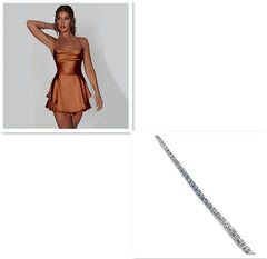 Sexy Suspender Skirt For Women Elegant Slim Strap Satin Backless Lace Up A-Line Short Dress Lady - ProTrendyz