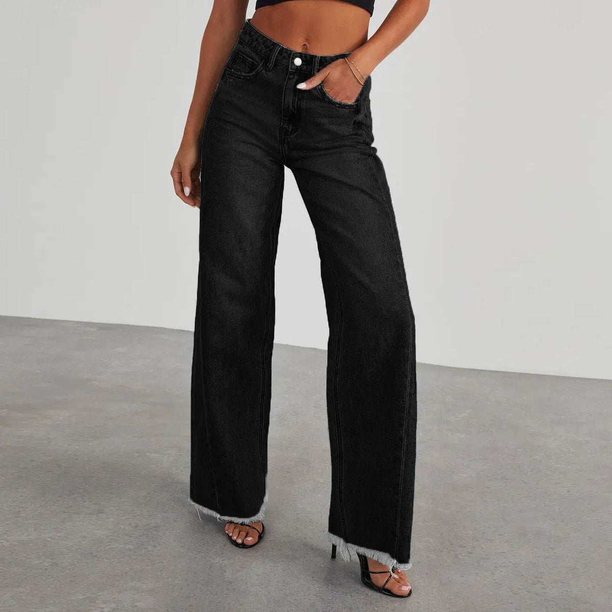 Fashion High Waist Jeans With Pockets Comfortable Slim Fit Straight Wide-leg Pants Womens Clothing - ProTrendyz